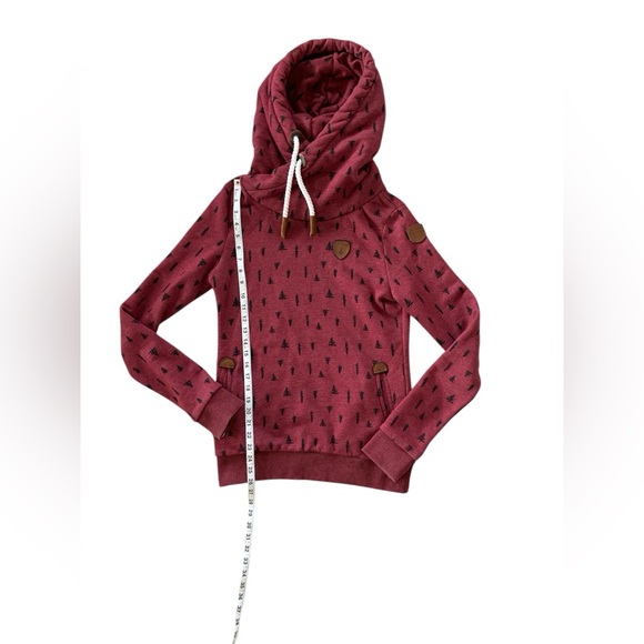 Wanakome Artemis Cowl Neck Hoodie Sweatshirt Cranberry Pine Trees M - Picture 10 of 12